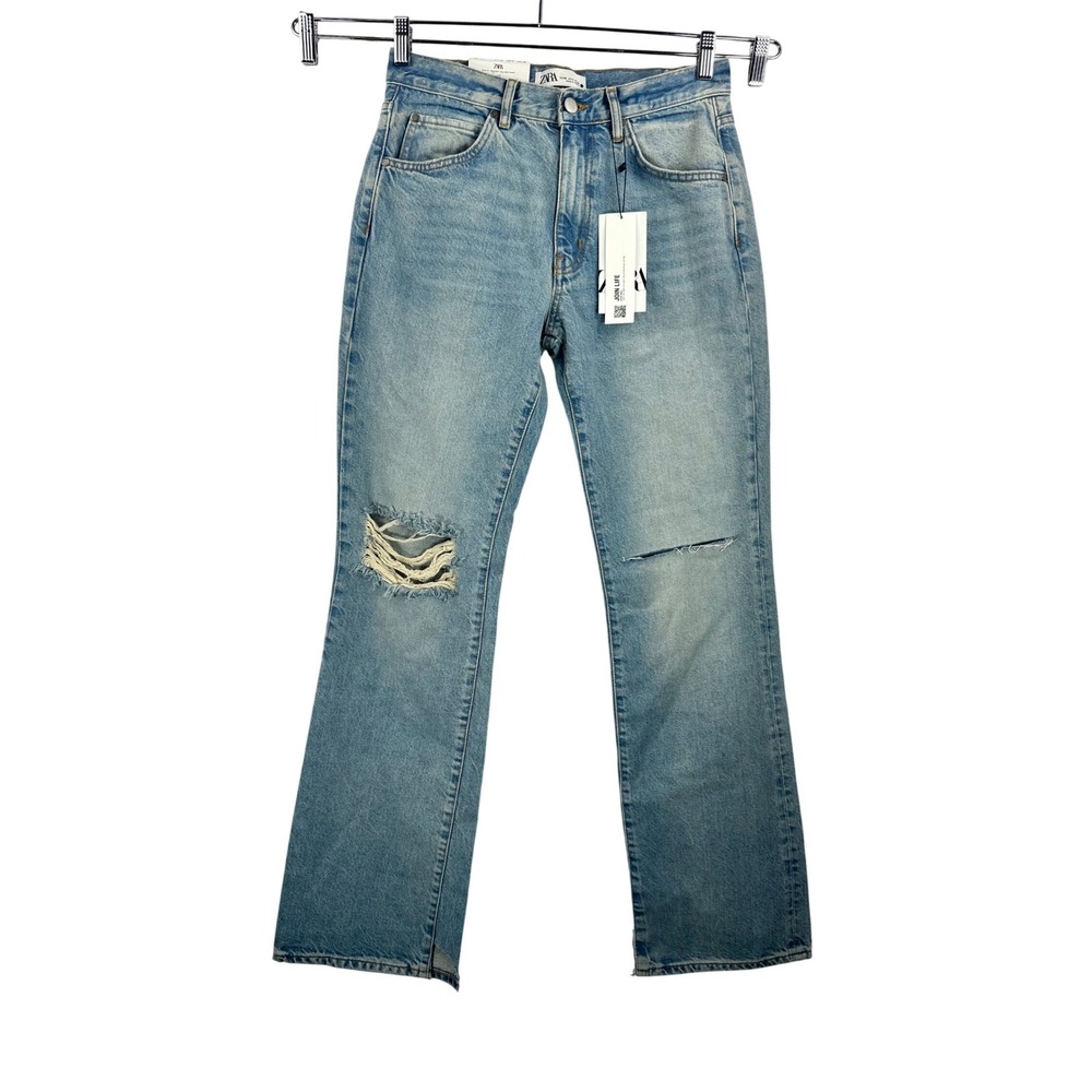 Zara Distressed Mia jeans Size 6 Medium Blue High Waist Bootcut grunge 90s Y2K